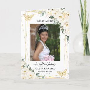 Ivory Blommigt Guld Quinceañera Order of Event Program