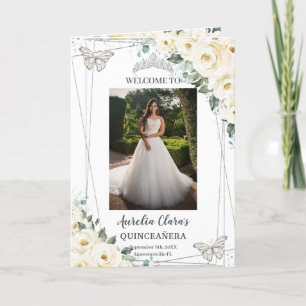 Ivory Blommigt Silver Quinceañera Order of Event Program
