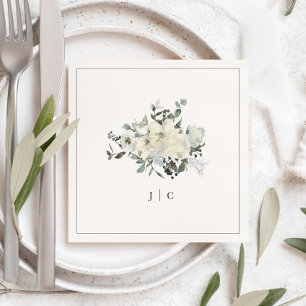 Ivory Blommigt Watercolor Bröllop Initialer Napkin Pappersservett