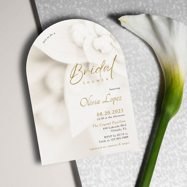 Ivory Bloom & Elegant Gold Script Bridal Shower  Inbjudningar (Skapare uppladdad)