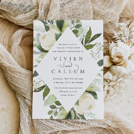 Ivory Bloom | Geometrisk Blommigt Ram Bröllop Inbjudningar