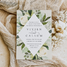 Ivory Bloom | Geometrisk Blommigt Ram Bröllop Inbjudningar