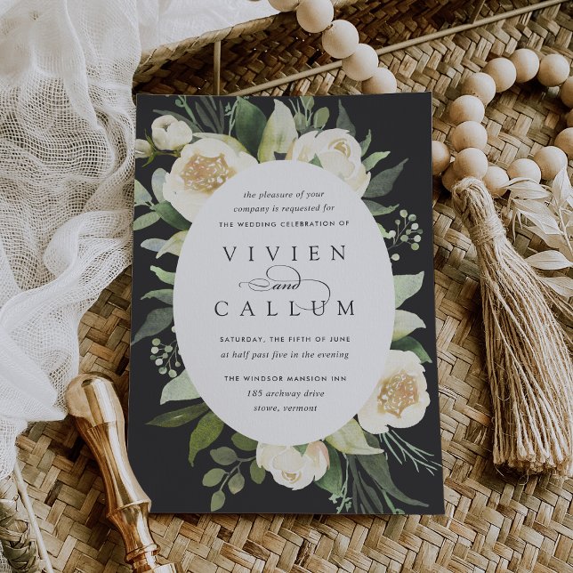 Ivory Bloom | Oval Ram Watercolor Blommigt Bröllop Inbjudningar (Skapare uppladdad)