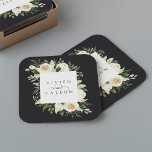 Ivory Bloom | PERSONLIG BLOMMIGT RAM BRÖLLOP Underlägg Papper Kvadrat<br><div class="desc">Vår insamling av vattenfärgen blommigt bröllop i Elfenbenskusten har delikataktigt målad vattenfärgsgrej,  eucalyptus foliage,  grönt botaniskt löv och vita och elfenbensblommor. Anpassa den här anpassningsbarna underlägg med namn,  gått med med en dekorativ skriptaccent.</div>