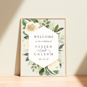 Ivory Bloom Välkomsthälsning för vattenfärgen Bl Poster