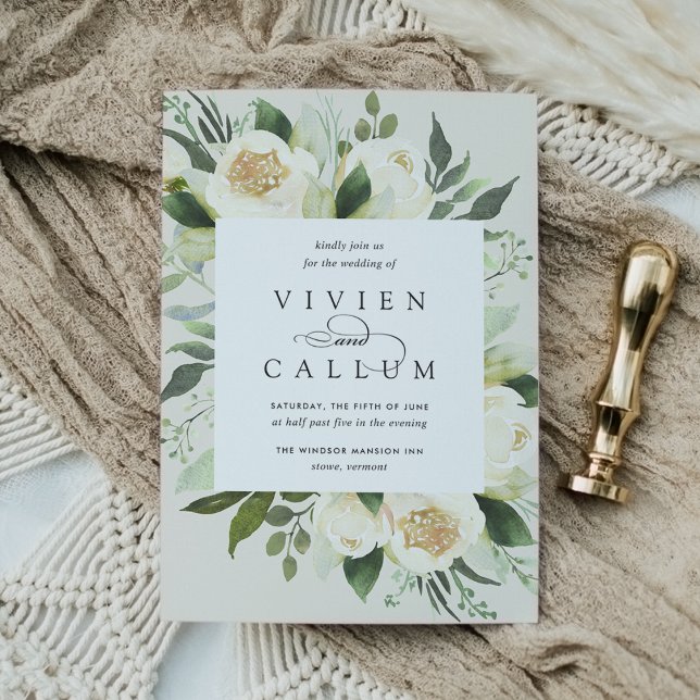 Ivory Bloom | Vattenfärg Blommigt Ram Bröllop Inbjudningar (Skapare uppladdad)