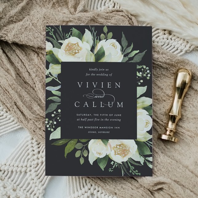 Ivory Bloom | Vattenfärg Blommigt Ram Bröllop Inbjudningar (Skapare uppladdad)