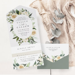 Ivory Bloom | Vattenfärgad Blommigt Oval Ram Bröll