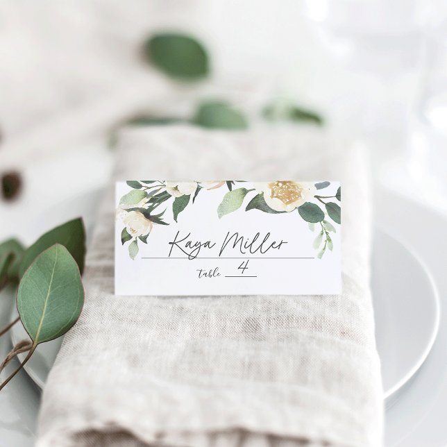 Ivory Bloom | Vattenfärgning Blommigt Bröllop Placeringskort (Skapare uppladdad)