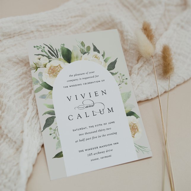 Ivory Bloom | Vattenfärgsfärg Blommigt Arch Bröllo Inbjudningar (Skapare uppladdad)