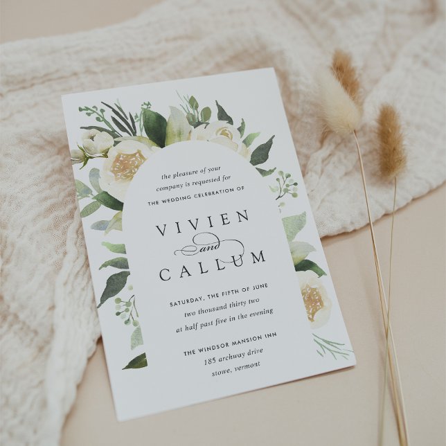 Ivory Bloom | Vattenfärgsfärg Blommigt Arch Bröllo Inbjudningar (Skapare uppladdad)