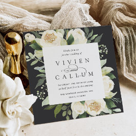 Ivory Bloom | Vattenfärgsruta, Blommigt Bröllop Inbjudningar