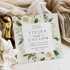 Ivory Bloom | Vattenfärgsruta, Blommigt Bröllop Inbjudningar