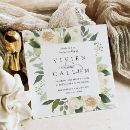 Ivory Bloom | Vattenfärgsruta, Blommigt Bröllop Inbjudningar