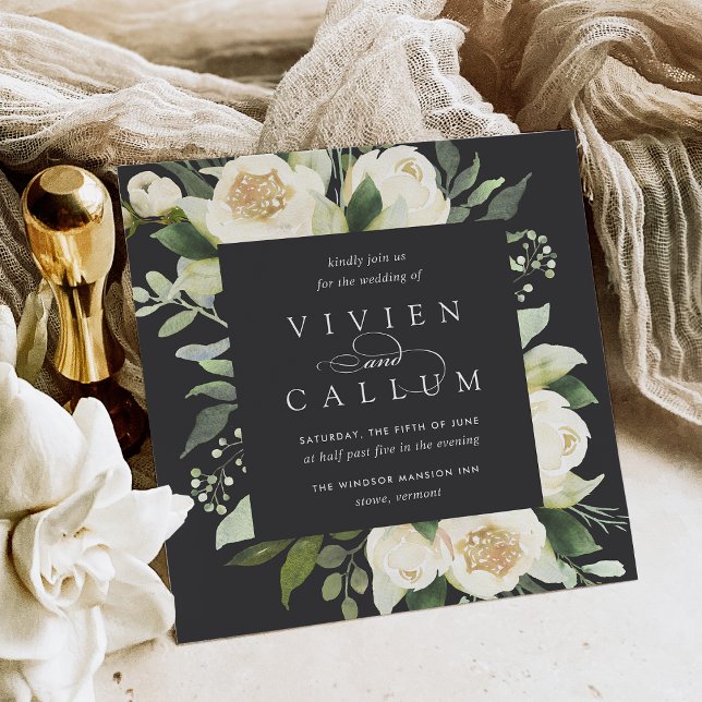Ivory Bloom | Vattenfärgsruta, Blommigt Bröllop Inbjudningar (Skapare uppladdad)