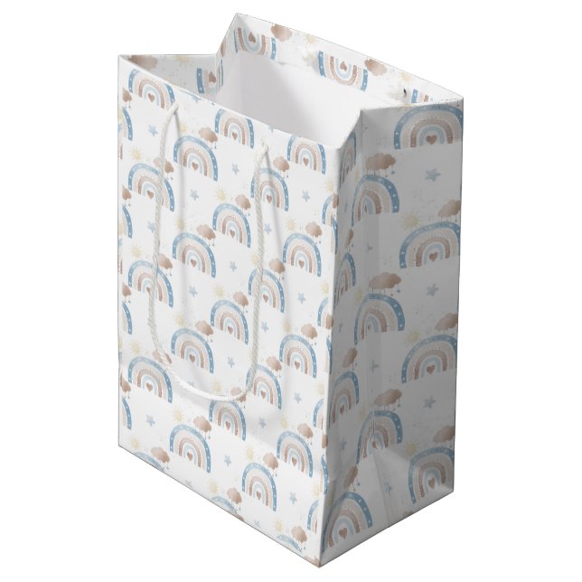 Ivory Blue Taupe Boho Rainbow Clouds Star Boy Gift (Framsidan Vinklad)