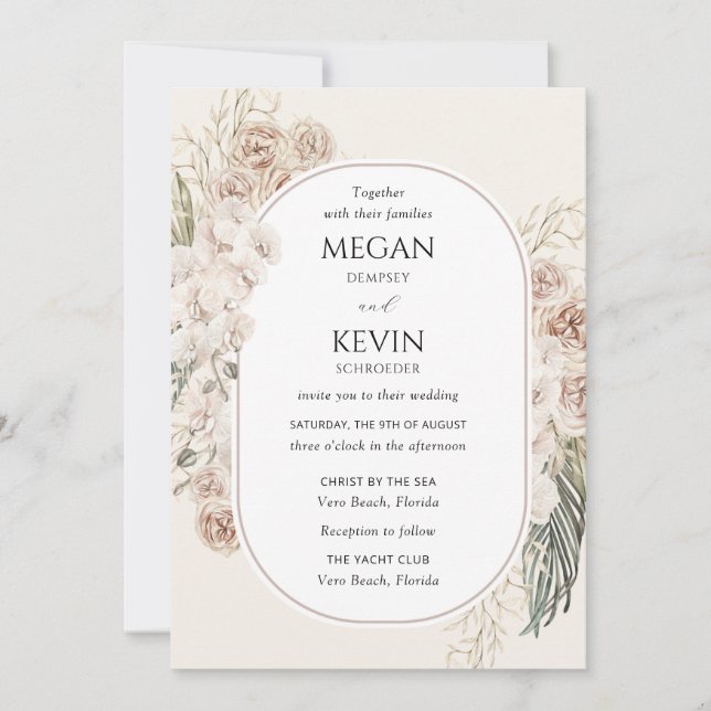 Ivory Blush Boho Floral Arch Wedding Invitation Inbjudningar (Framsida)