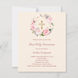 Ivory blush florals First Communion invitation