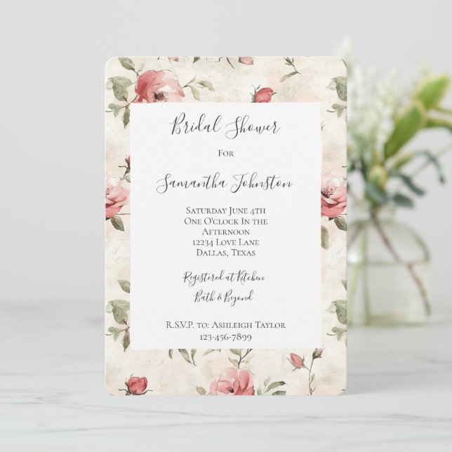 Ivory Blush Pink Roses Floral Bridal Shower Inbjudningar (Stående Fram)