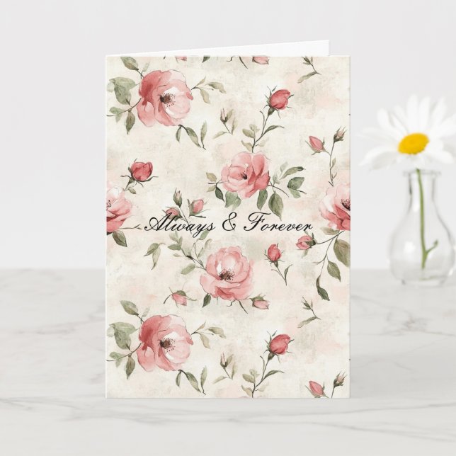 Ivory Blush Pink Roses Floral Forever Love Kort (Liten växt)