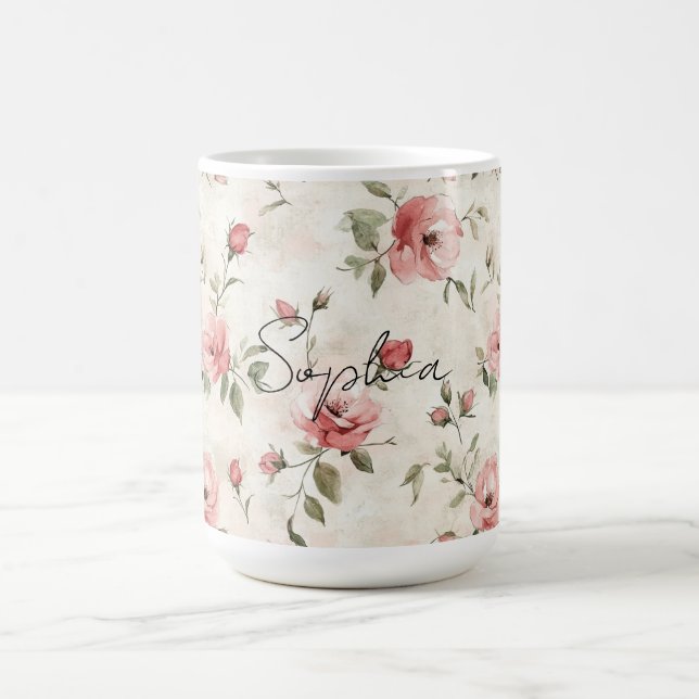 Ivory Blush Pink Roses Floral   Kaffemugg (Center)