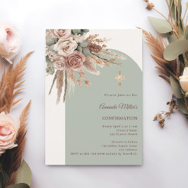 Ivory blush roses sage green arch Confirmation Inbjudningar