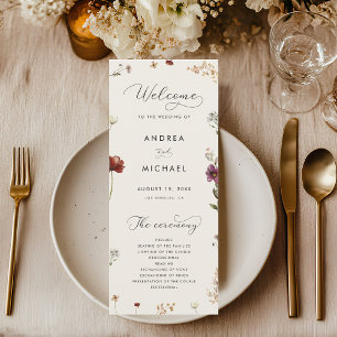 Ivory Boho Fall Wildblommor QR kod Hösten Bröllop Program