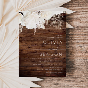 Ivory Boho Flowers Fall Rustic Wood Bröllop Inbjudningar