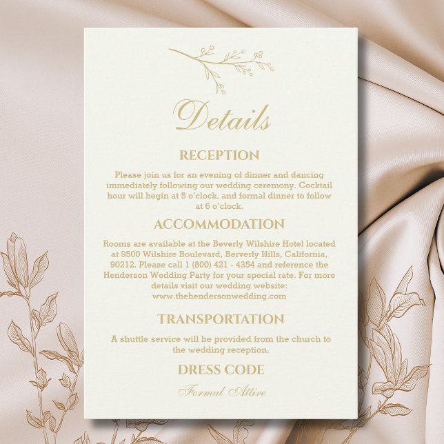 Ivory Botanical Minimalist Wedding Details  Tilläggskort (Skapare uppladdad)