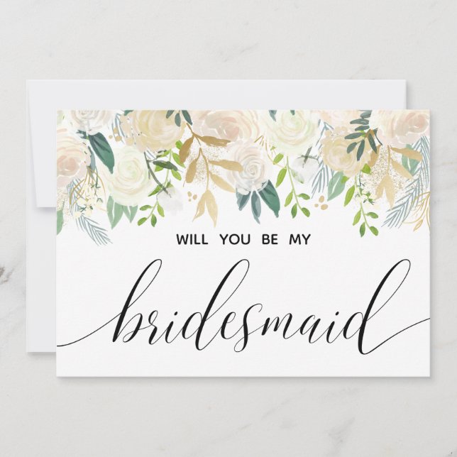 Ivory Bouquet Blommigt blir min bridesmaid Inbjudningar (Framsida)