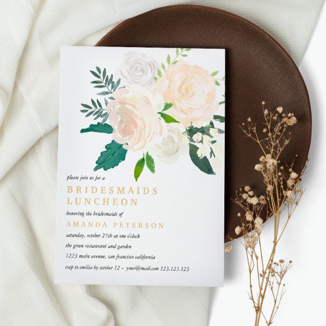Ivory Bouquet Blommigt Bridesmaids Luncheon Bröllo Inbjudningar (Skapare uppladdad)
