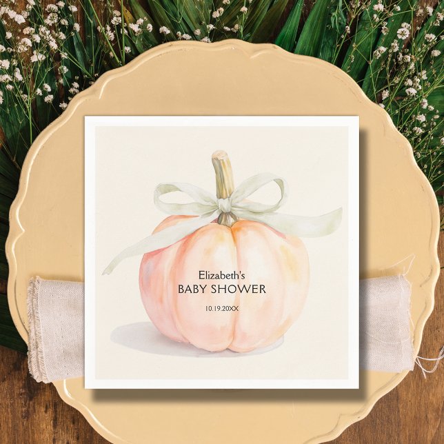 Ivory Bow Little Pumpkin Baby Shower Pappersservett (Ivory Bow Little Pumpkin Gender Neutral Baby Shower Napkins)