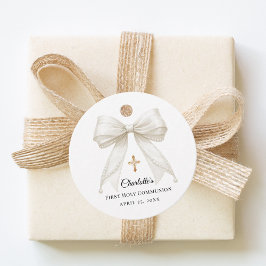 Ivory bow pearls First Holy Communion DIY Gåvor Etiketter