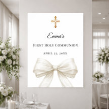 Ivory bow pearls First Holy Communion welcome