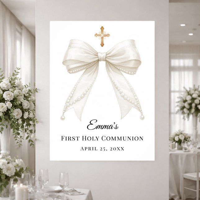 Ivory bow pearls First Holy Communion welcome Poster (Skapare uppladdad)