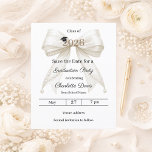 Ivory bow photo Graduation party Save the Date Flygblad<br><div class="desc">Please note that this Save the Date is on flyer paper and very thin. For premium paper and/or digital download please visit our store. Announce your milestone with this Coquette Graduation Save the Date. The design features a lush ivory bow embellished with delicate pearl strands and a classic mortarboard icon....</div>