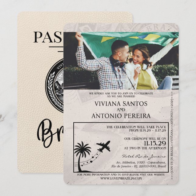 Ivory Brasiliens inbjudan till passbröllop (Fram/baksida)