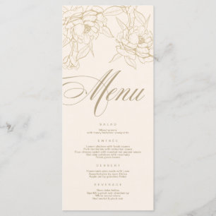 Ivory Bröllop Menu-kort med guld blommigt Peony Program