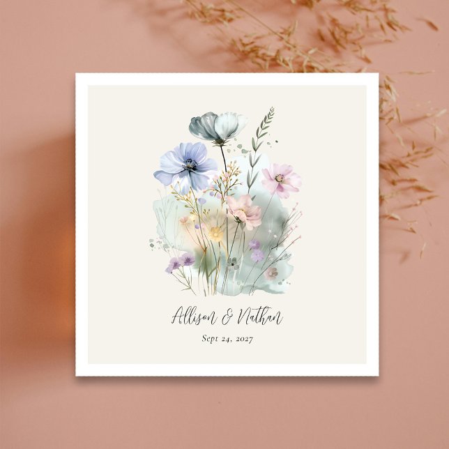 Ivory Bröllop Napkins med  Blommigt av vattenfärg Pappersservett (Ivory Wedding Napkins with Blush Watercolor Floral)