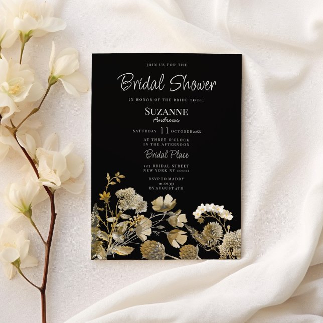 Ivory brown black wildflower winter Bridal Shower Inbjudningar (Ivory brown black wildflower winter Bridal Shower)