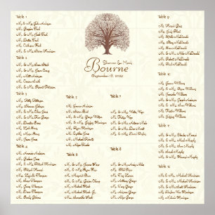 Ivory Brown Swirl Träd med fåglar på 12 Bord Poster
