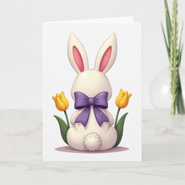 Ivory Bunny Spring Bow Card Kort (Framsida)