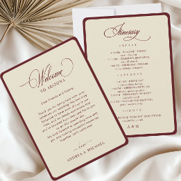 Ivory Burgundy Border Retro Wedding Itinerary Card Inbjudningar