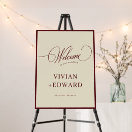 Ivory & Burgundy Border Retro Wedding Welcome Sign