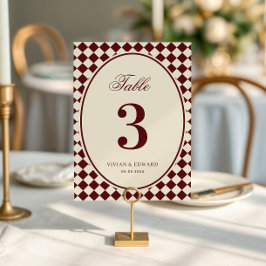 Ivory & Burgundy Checkered Wedding Table Number Inbjudningar