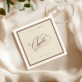 Ivory Burgundy Classic Border Cheers Retro Wedding Pappersservett