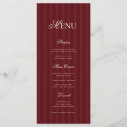 Ivory & Burgundy Elegant Stripes Retro Wedding Meny