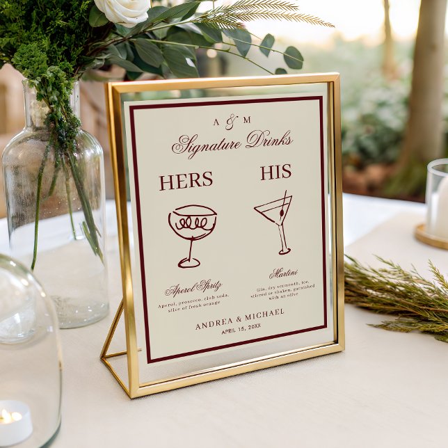 Ivory & Burgundy Retro Signature Drinks Sign Poster (Skapare uppladdad)