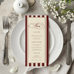 Ivory & Burgundy Stripes Border Retro Wedding Meny