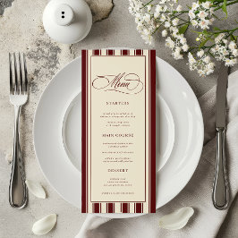 Ivory & Burgundy Stripes Border Retro Wedding Meny